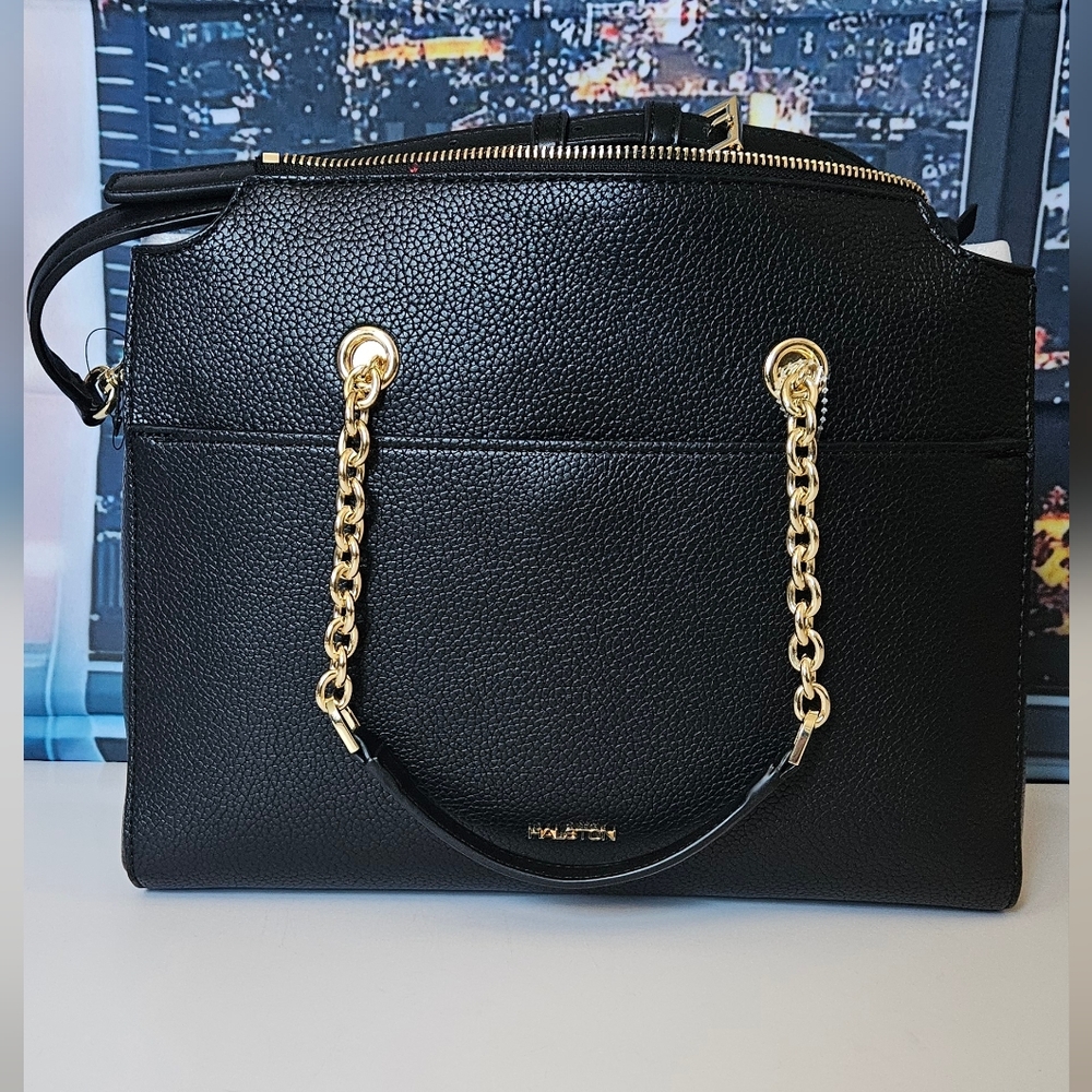 Halston Heritage Black Shoulder Bag with Gold Chains